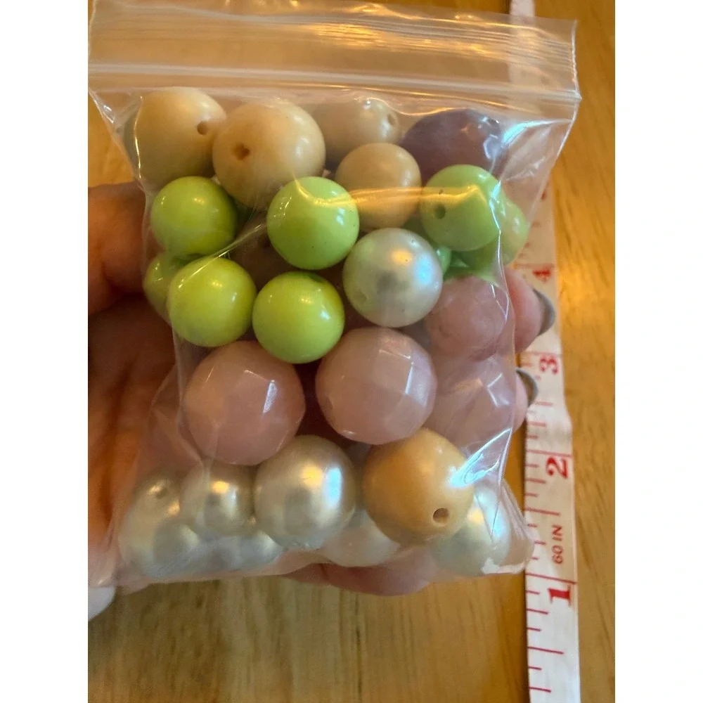 Mixed Pastel Acrylic Plastic Beads Lot Loose Faux Pearl Faceted Craft Jewelry